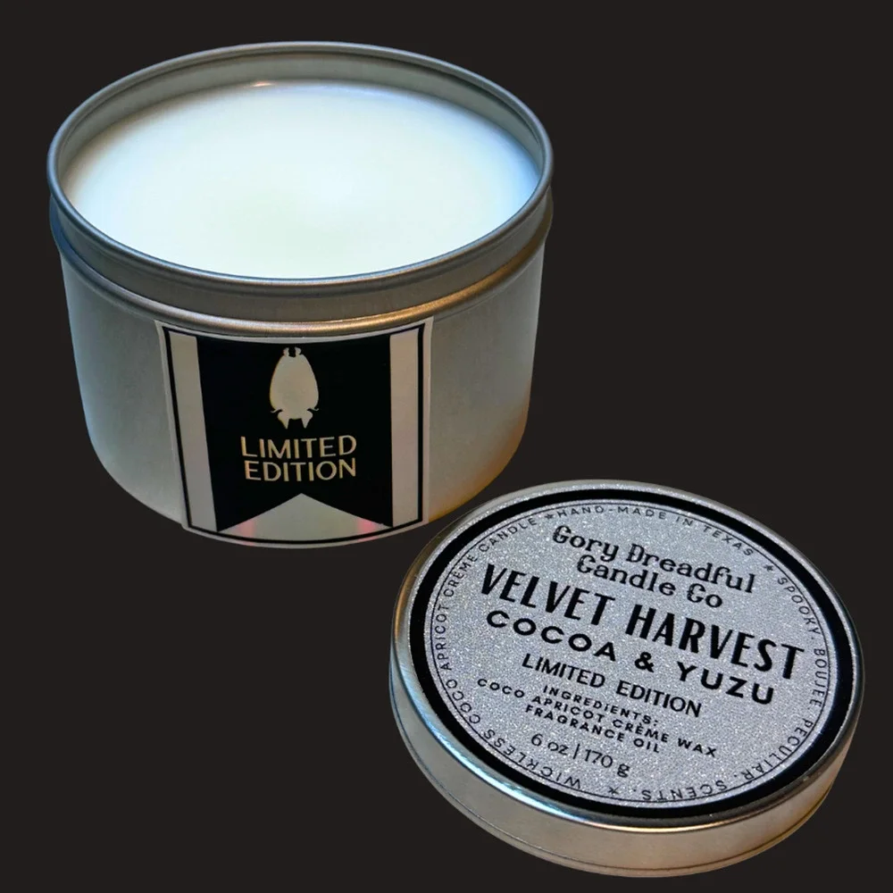 Velvet Harvest Wickless Candle Tin: Cocoa & Yuzu Scent - Limited Edition